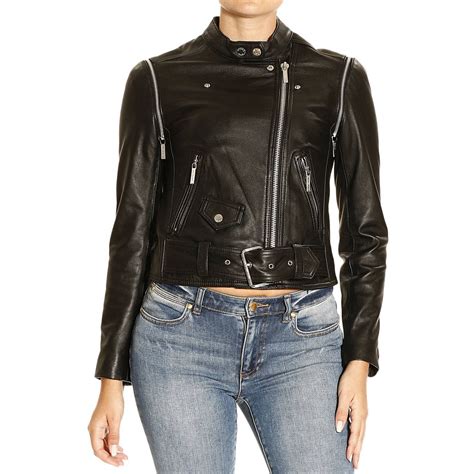 michael kors lederjacke schwarz damen|michael kors jacken damen.